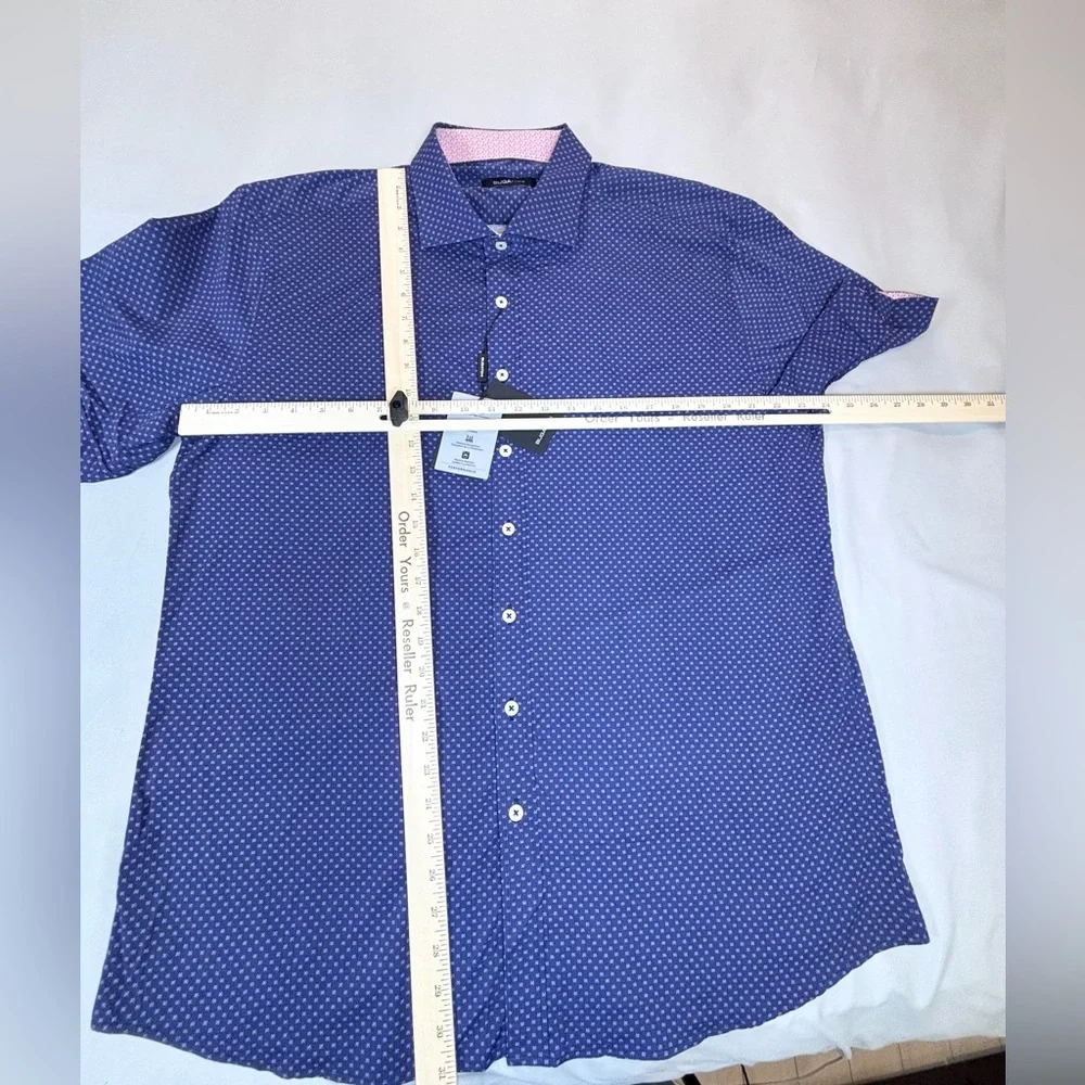 Bugatchi Button Up Shirt Shaped Fit Men’s Xxl Blue Geometric Print - Picture 9 of 9